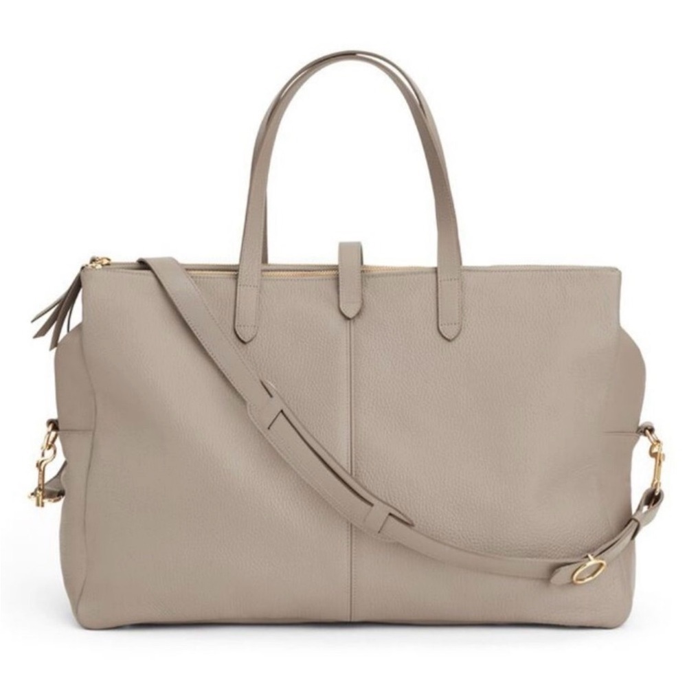 Cuyana Taupe Leather Weekender Tote